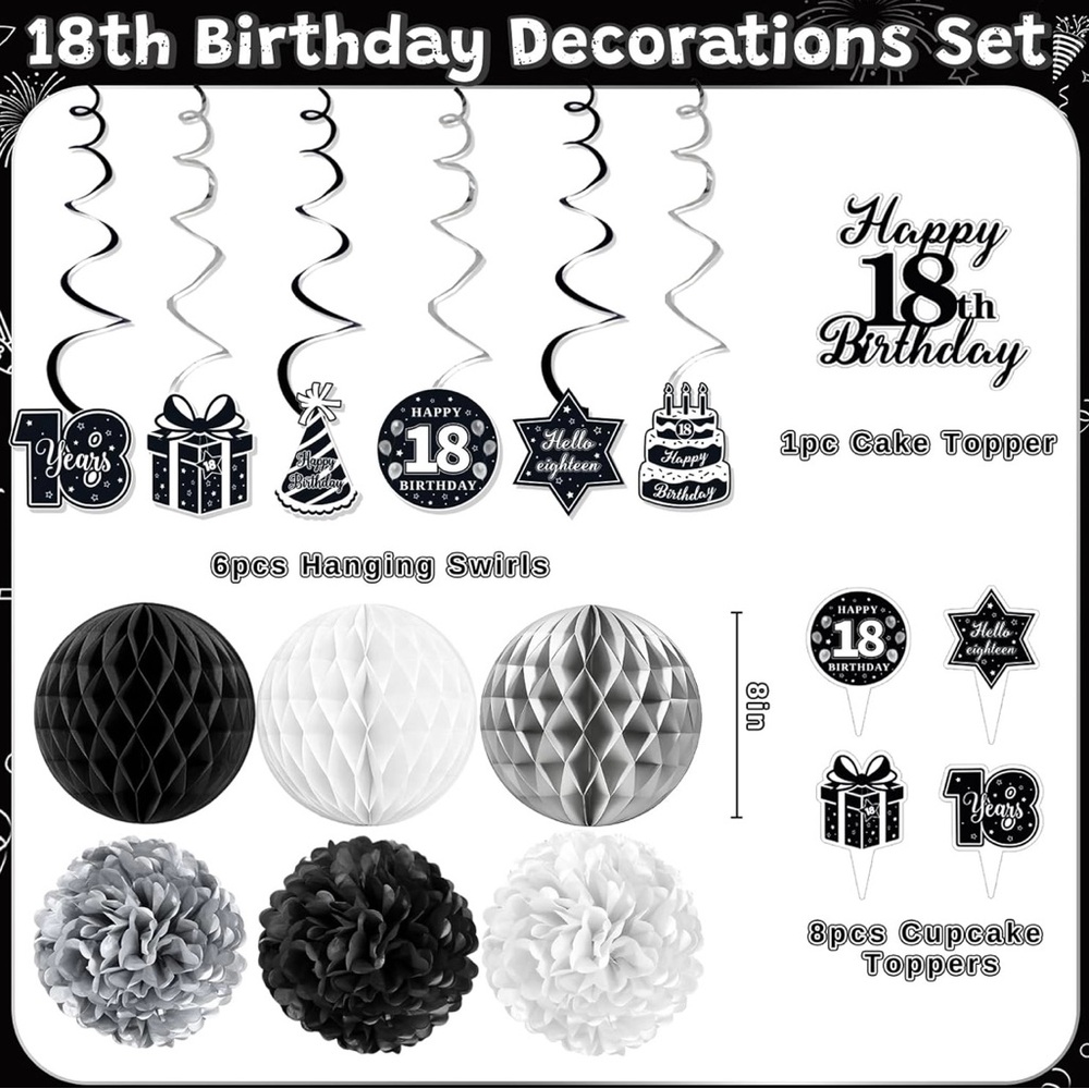 18th Bday Decorations. Time To Adult. Banners, Cake Toppers, Balloon, Streamers, - Picture 4 of 7